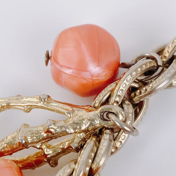 Vintage 1960s Gold Tone Orange Acrylic Charm Bracelet Abstract Mod Brutalist - Picture 7 of 9